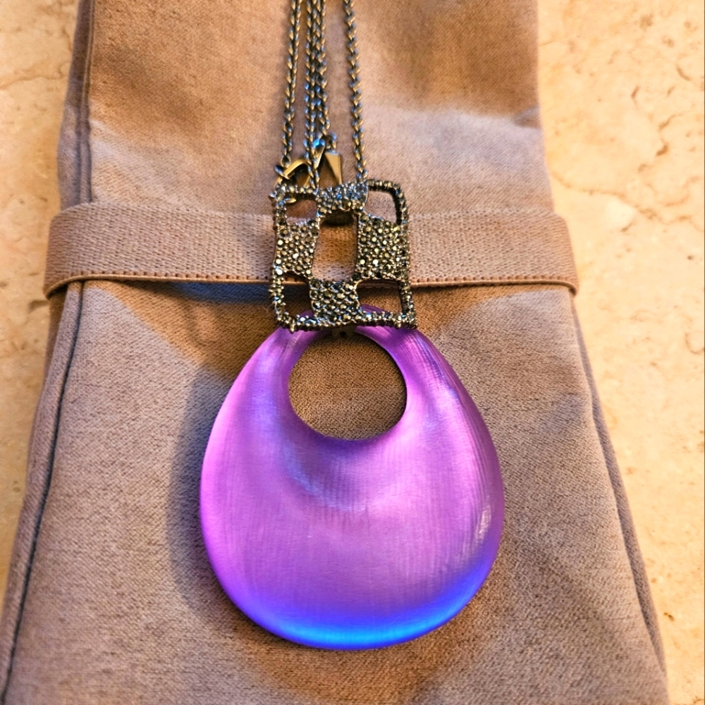 Alexis Bittar Purple Lucite necklace with gunmetal chain